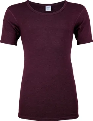 Produktbild von wobera NATUR Herren-Unterhemd mit halbem Arm oder T-Shirt (Material: 70% Schurwolle kbT und 30% Seide) (S/5, brombeer)
