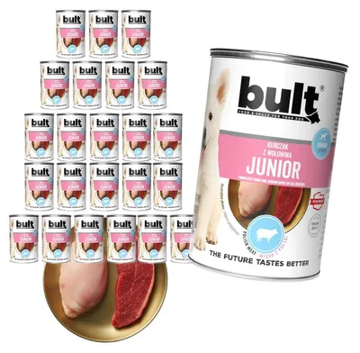 Obrázok produktu pre Bult | Bult Junior mokré krmivo – 24 × 400 g – kuracie a hovädzie mäso – pre šteniatka – 77 % vlhkosti