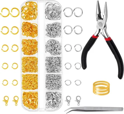 Produktbild von Schmuckherstellung Set 1200 Stück, Silber und Gold, mit Zange, Pinzette und Ringöffner, für DIY Schmuck