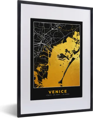 Produktbild von MuchoWow® Gerahmtes Poster Karte - Venedig - Gold - Karte der Stadt 30x40 cm - Poster mit Schwarzem Bilderrahmen Wandposter Rahmen Foto Bilder - Wandposter Schlafzimmer