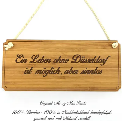 Produktbild von Mr. & Mrs. Panda Schild Düsseldorf - Geschenk, Holz Wegweiser, Shabby, Geschenkidee, Landhaus, Graviert, Firmenschild, Werbeschild, Türschild