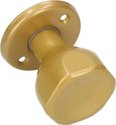 A gold-colored doorknob with a mounting plate, shown against a white background.