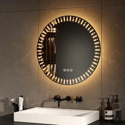 Runder LED-Badspiegel 50 cm, Anti-Beschlag, Touch-Schalter, 3 Lichtfarben