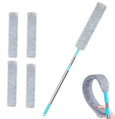 Produktbild von Teleskop Staubwedel 150 cm Flexibler Flachkopf Mikrofaser waschbar Staubwischer unter Möbeln für Sofa Bett Haushalt Reinigung