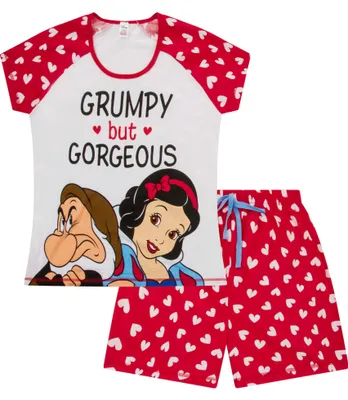 Imagen del producto de Pijama corto de Disney para mujer, diseño de Blancanieves, enanos, "Gruñón pero encantador"