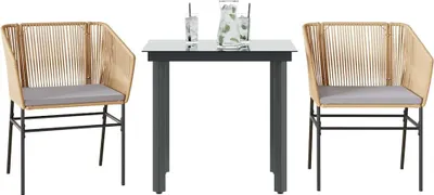 Obrázok produktu pre 2025 cloris sada záhradného nábytku sada balkónového nábytku 3-dielny záhradný jedálenský set s vankúšmi hnedý polyratan sklo - sety záhradného nábytku Výpredaj2085867 2ks