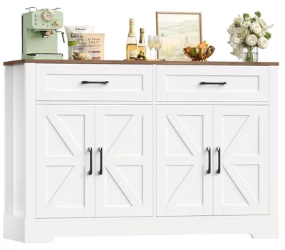Immagine prodotto di Credenza da cucina con 2 cassetti e 4 ante, bianca e marrone, 120 cm