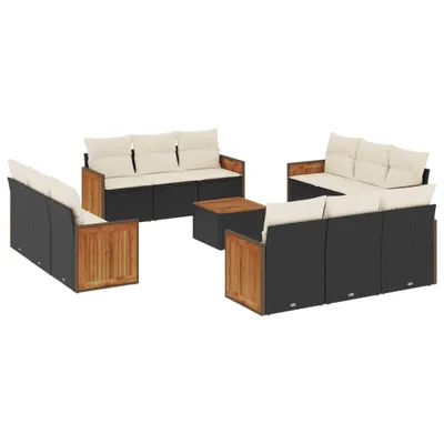 Produktbild von vidaXL 13-tlg. Garten-Sofagarnitur mit Kissen Schwarz Poly Rattan