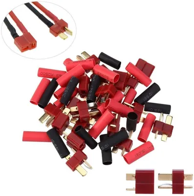 Zdjęcie produktu dla 20 złączy T-Plug Deans męskich i żeńskich | 40 koszulek termokurczliwych | Odpowiednie do samochodów RC, łodzi, samolotów, helikopterów