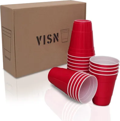 Produktbild von Cups - Red Cups aus Hartplastik | Spülmaschinengeeignet | Nachhaltige & Wiederverwendbare Mehrwegbecher | 22 Stück | 473ml (16oz)