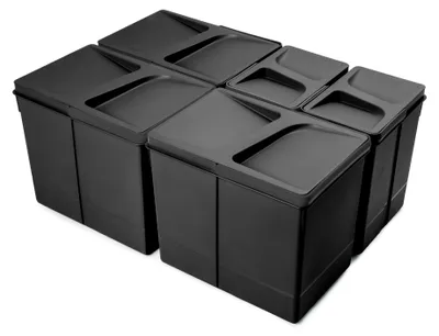 Image de Lot de 5 bacs de tri Emuca Recycle pour tiroir de cuisine - 3 x 15 L et 2 x 7 L noir