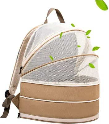 Obrázek produktu pro Uniqoos® batoh pro kočky a psy, rozšiřitelný a skládací, materiál Oxford a prodyšná síťovina, barva khaki, přední strana: 27 cm x 35 cm x 40 cm, rozšiřitelný až na 66 cm, vhodný pro kočky do 0–6 kg / štěňata do 0–5,5 kg