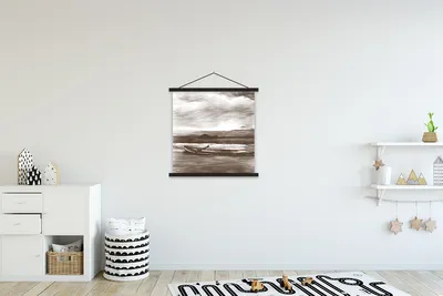 Produktbild von MuchoWow® Textilposter Boot - Meer - Schwarz - Weiß 60x60 cm mit schwarzem Rahmen - Posteraufhänger