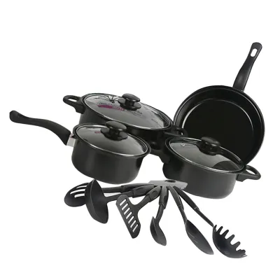 Produktbild von 13-teiliges Antihaft-Kochgeschirr-Set mit medizinischer Steinbeschichtung, ergonomischem Griff, Kochen mit Milchtopf, Suppenpfanne, Eintopf