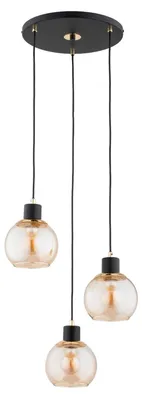 Produktbild von Hängeleuchte Glas Metall E27 B: 38 cm H: max. 85 cm in Schwarz Bernstein Gold 3-flammig Kugel Schirm Modern