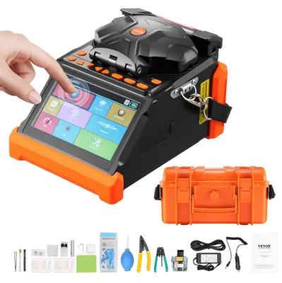 Image de Épisseur de fibre optique VEVOR, 6 moteurs, épissure fusion, alignement cœur/gaine, épissure en 6 s, chauffage en 13 s, écran tactile, épissure fusion 3 en 1, batterie 7800 mAh pour SM MM DS NZDS