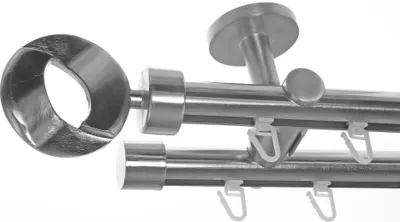 Produktbild von Innenlauf Gardinenstange Edelstahl Look 20mm Deckenbefestigung, 2-läufig Ring, Länge wählbar D40 E83E30