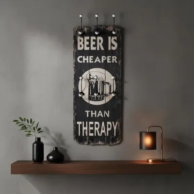 Image de Mucola Wandgarderobe 100cm Garderobe mit 6 Kleiderhaken Shabby Chic Holz Garderobenpaneel - Spruch Beer est moins cher