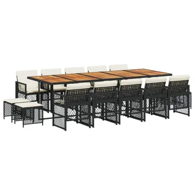 Produktbild von 15-tlg. Garten-Essgruppe mit Kissen Schwarz Poly Rattan