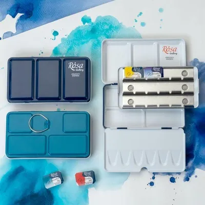 Produktbild von ROSA Gallery Aquarellkasten aus Metall, Indigo, 12 Näpfchen