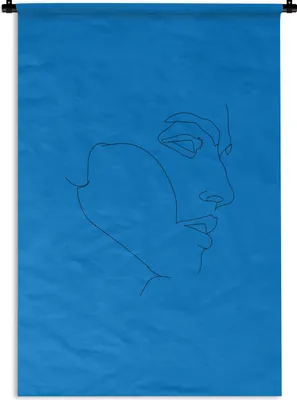 Produktbild von MuchoWow® Wandteppich Wandbehang Mann - Strichzeichnung - Blau 90x135 cm Tapisserie Dekoration Wandtuch - Baumwolle - Wandskulptur