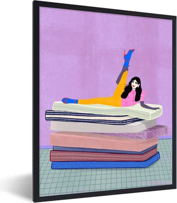 Produktbild von MuchoWow® Gerahmtes Poster Frau - Vintage - Pastell 60x80 cm - Poster mit Schwarzem Bilderrahmen Wandposter Rahmen Foto Bilder - Premium - Wanddeko Wohnzimmer