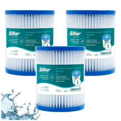 Produktbild von Sillar 3 Stück Bestway Ersatz-Poolfilter – 58093 Typ I Pumpenpatrone 58145 58381