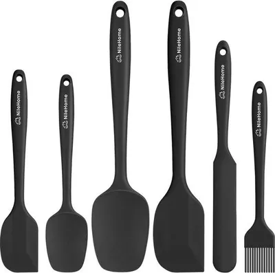 Produktbild von Silikon-Spatel-Set, 6 Stück - Schwarz - Mit Bürste - Ideal zum Kochen - Luxento
