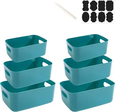 Produktbild von Set aus 6 grünen Aufbewahrungsbehältern mit Griffen für Bad und Küche - 2er Pack