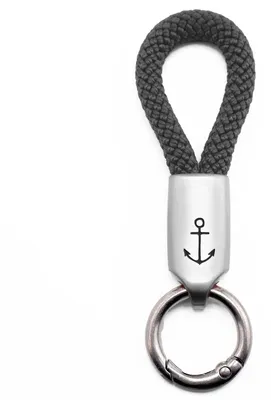 Produktbild von GIPFELWELLE Handgemachter Edelstahl Schlüsselanhänger mit Gravur Kette Ring Paracord 6 mm Segeltau, Damen Herren, Anker, Anthrazit, Silber