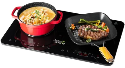 Doppel-Induktionskochplatte 3500 W, 10 Stufen, Timer, schwarzes Glas