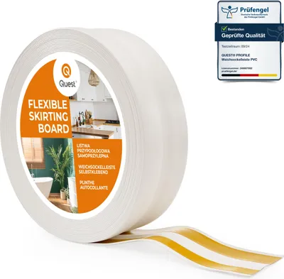 Obrázok produktu pre QUEST Mäkká samolepiaca lišta 32x23 mm, flexibilné obloženie stien v kuchyni a kúpeľni, PVC lišta, tesniaca páska, biela, 5m
