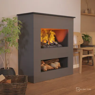 Produktbild von GLOW FIRE Elektrokamin 'Brecht' | Wasserdampf Kamin mit OMC 500 inkl. Holz in grau| HxBxT: 110x100x50 cm