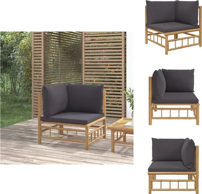 Produktbild von vidaXL Garten-Ecksofa mit Dunkelgrauen Kissen Bambus -  Gartensofaelemente