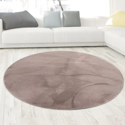 Produktbild von Teppich taupe Hasenfell-Optik elegant weich mit feinem Schimmer modern Größe - 120 cm Rund