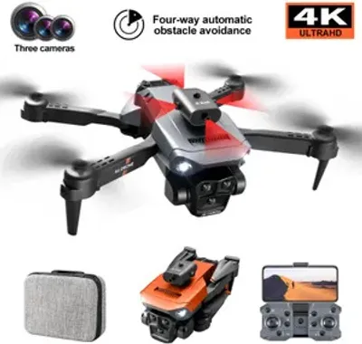 Productafbeelding van Drone met drievoudig camerasysteem en 4K HD-camera - verticale quadcopter met afstandsbediening en obstakelvermijdingsfunctie, zwart