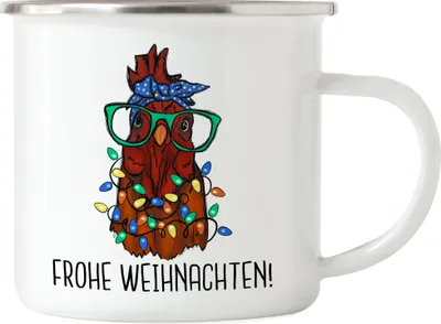 Produktbild von Frohe Weihnachten Emaille Tasse Truthahn Weihnachtsdekoration Lichterketten Merry Christmas Weihnachtsessen