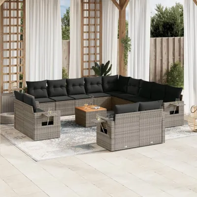 Produktbild von 14-tlg. Garten-Sofagarnitur mit Kissen Grau Poly Rattan 3257173