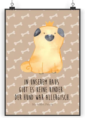 Produktbild von Mr. & Mrs. Panda Bild Mops Krone DIN A4 - Hundeglück - Geschenk, wandkunst, Hund, Haha, Lustig, Wandbild, drucke, Königlich, wanddeko, Deko, Sprüche, Allergisch