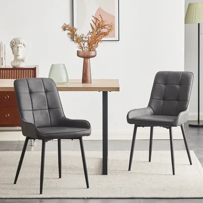 Image de CLIPOP chaises de salle à manger set de 2 en similicuir, 48x45.5x83cm, gris