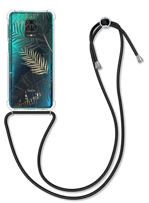 Produktbild von kwmobile Necklace Case kompatibel mit Xiaomi Redmi Note 9S / 9 Pro / 9 Pro Max Hülle - Silikon Cover mit Handykette - Gold Grau Transparent Dschungel
