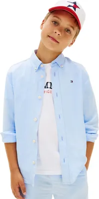 Zdjęcie produktu dla Koszulka dla chłopców Tommy Hilfiger, mieszanka lnu, luźny krój, niebieska (odcień: Sweet Blue), rozmiar dla wieku 16 lat
