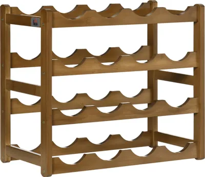 Produktbild von HOMCOM Stojak na wino Stojak na butelki Stojak na wino na 16 butelek Wodoodporny stojak stojący Stojak na napoje wykonany z bambusa Brązowy 43 x 23,5 x 38 cm
