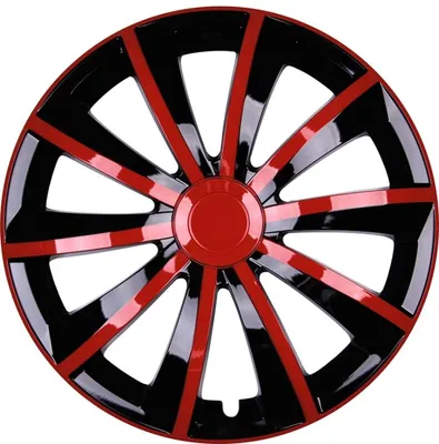 4x PREMIUM DESIGN Radkappen Radzierblenden Set "Gral" 16 ZOLL in Rot / Schwarz – Produktansicht