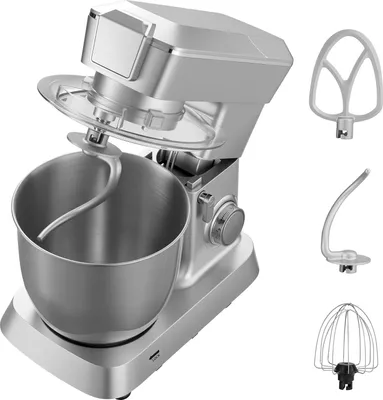 Produktbild von SucceBuy Multifunktionale Küchenmaschine elektrisch 1300 W mit Edelstahlschüssel (4,3 L) & Mixbecher (1,5 L), Teigmixer mit 6+P Geschwindigkeiten, Knethaken, Schneebesen & Rührbesen