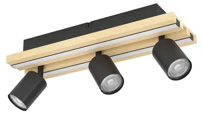 Imagen del producto de Lámpara de techo de 3 luces, modelo "Gesteira", color con detalles en madera