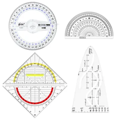 Geometrie-Set, 5-teilig, transparent, mit Parabelschablone, Winkelmesser