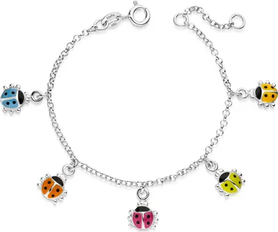 Produktbild von MATERIA Kinder Armband Marienkäfer 925 Silber Emaille rhodiniert bunt 14-16cm in Schmuckbox SA-56