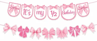 1/2 Geburtstag Banner Set mit Schleifen, rosa, für Babys
