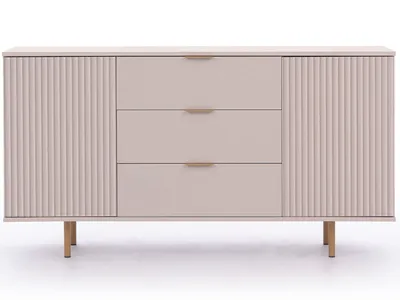 Produktbild von GRAINGOLD Kommode Ankara, Beige, mit Schubladen und Türen, Spanplatte, beschichtetes MDF, Metall, ABS, modern, H80 x B150 x T41 cm, Push-to-Open, ABS-Kanten, untermontierte Schienen mit Dämpfer, Selbstmontageset